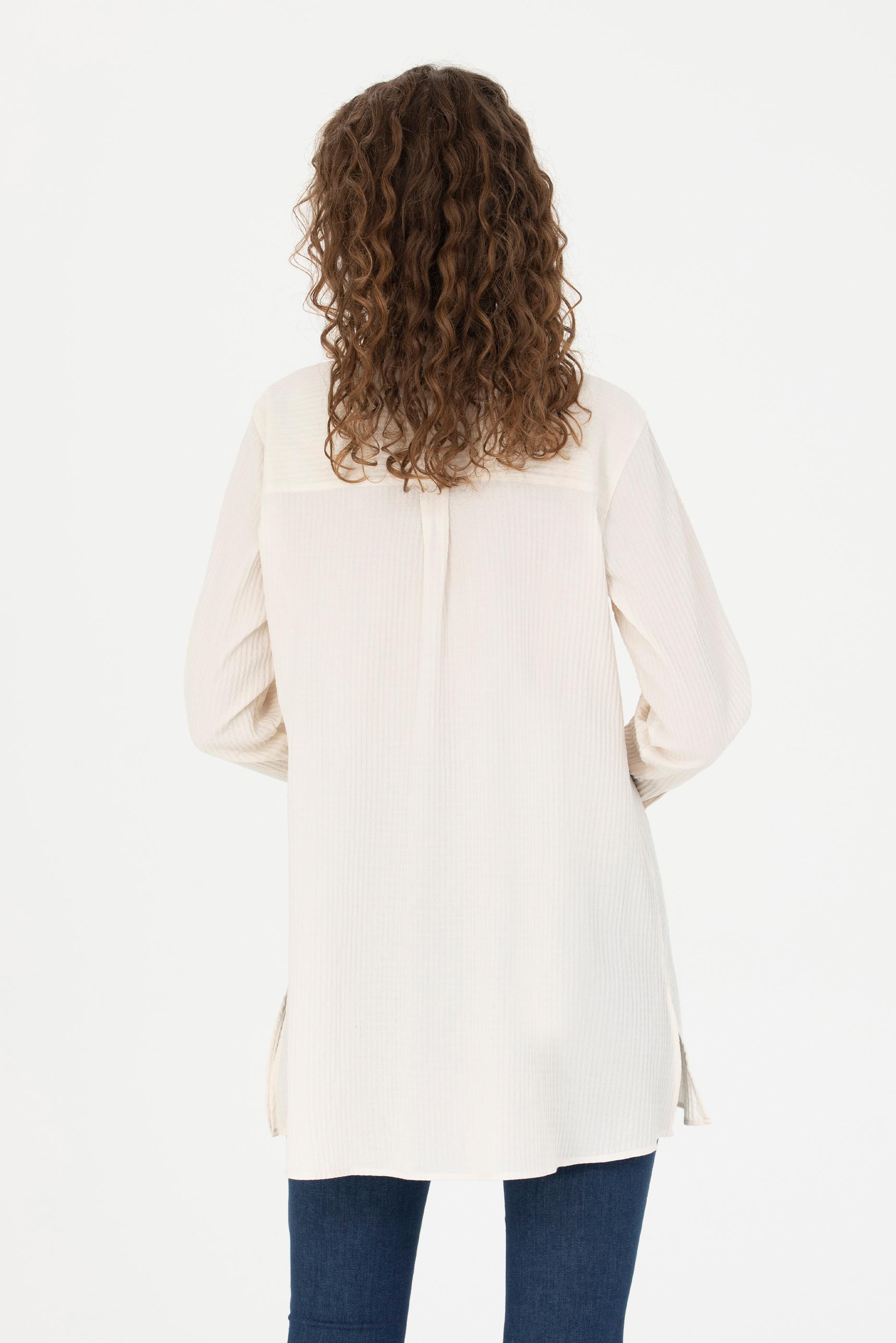 Kadın Ekru Uzun Kollu Gömlek