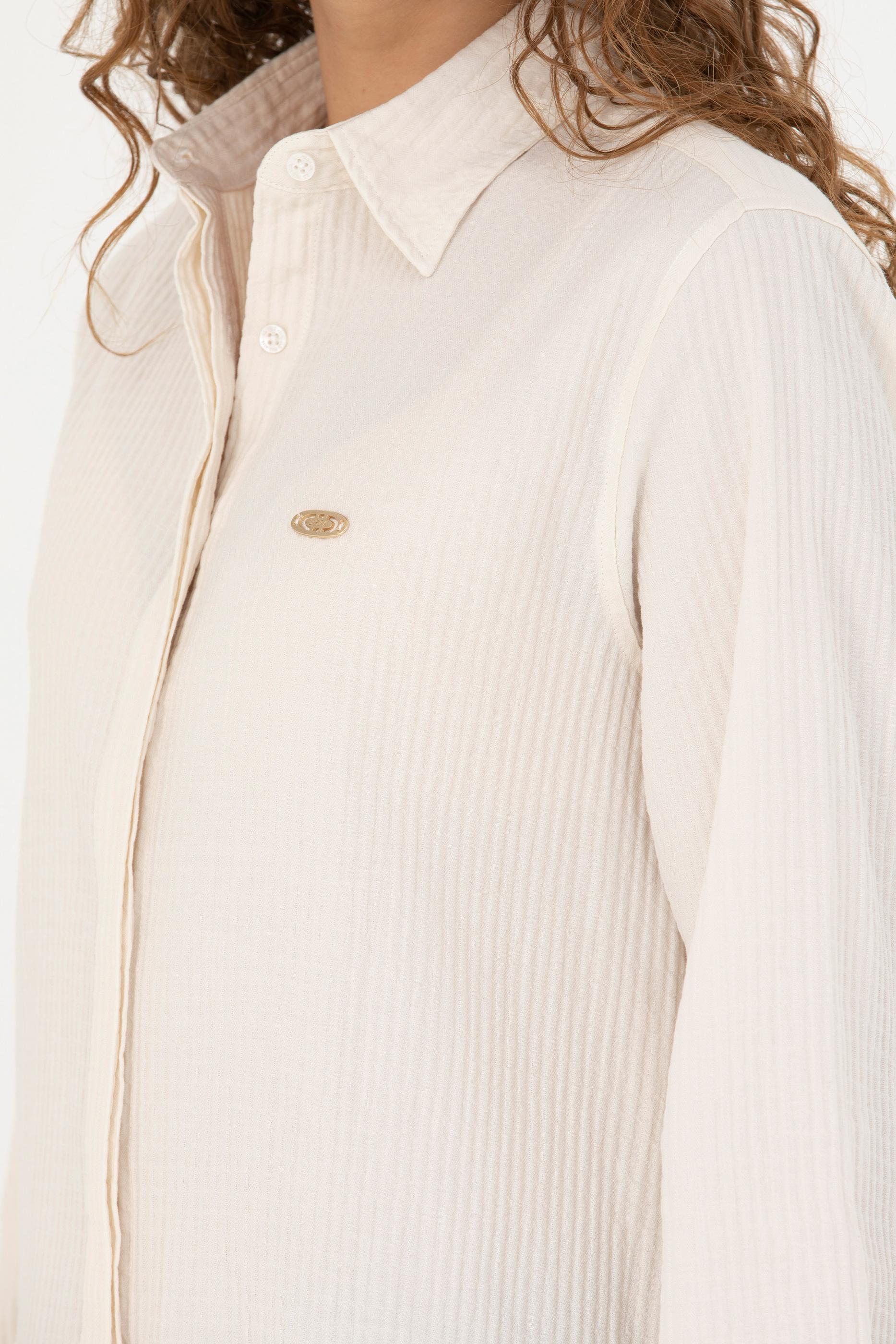 Kadın Ekru Uzun Kollu Gömlek