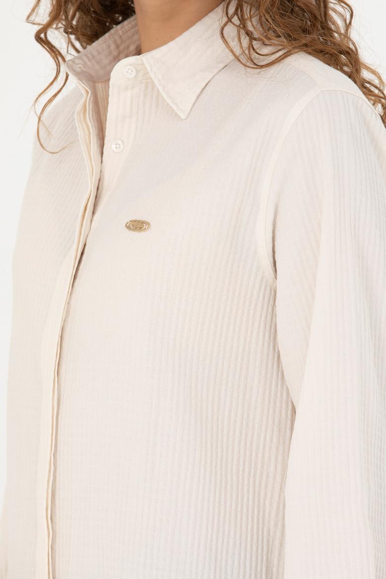 Kadın Ekru Uzun Kollu Gömlek - 50269732011