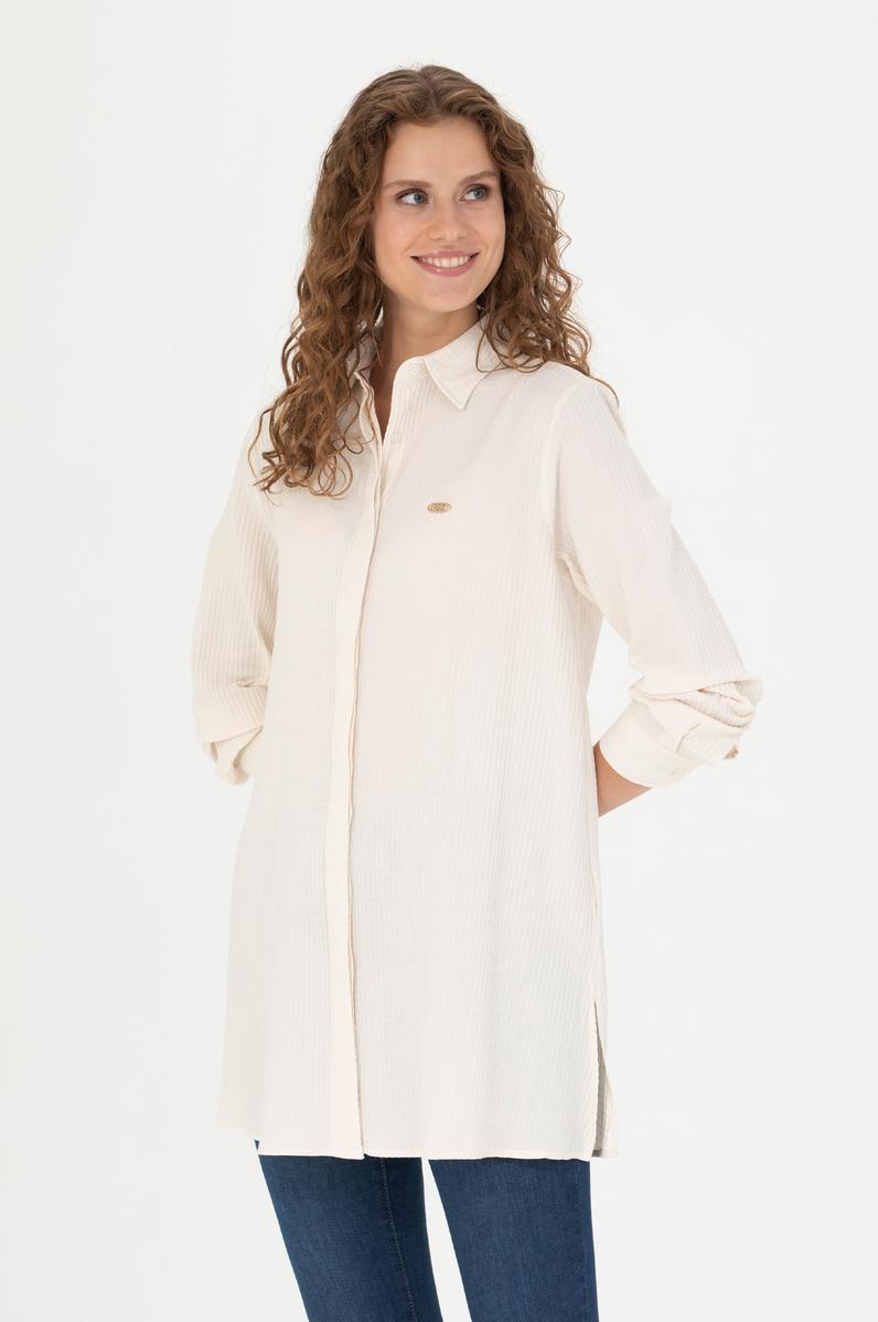 Kadın Ekru Uzun Kollu Gömlek