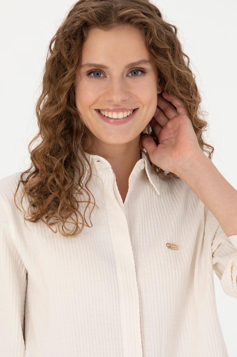 Kadın Ekru Uzun Kollu Gömlek