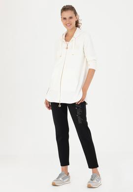 Kadın Ekru Kapüşonlu Sweatshirt - 50273789047