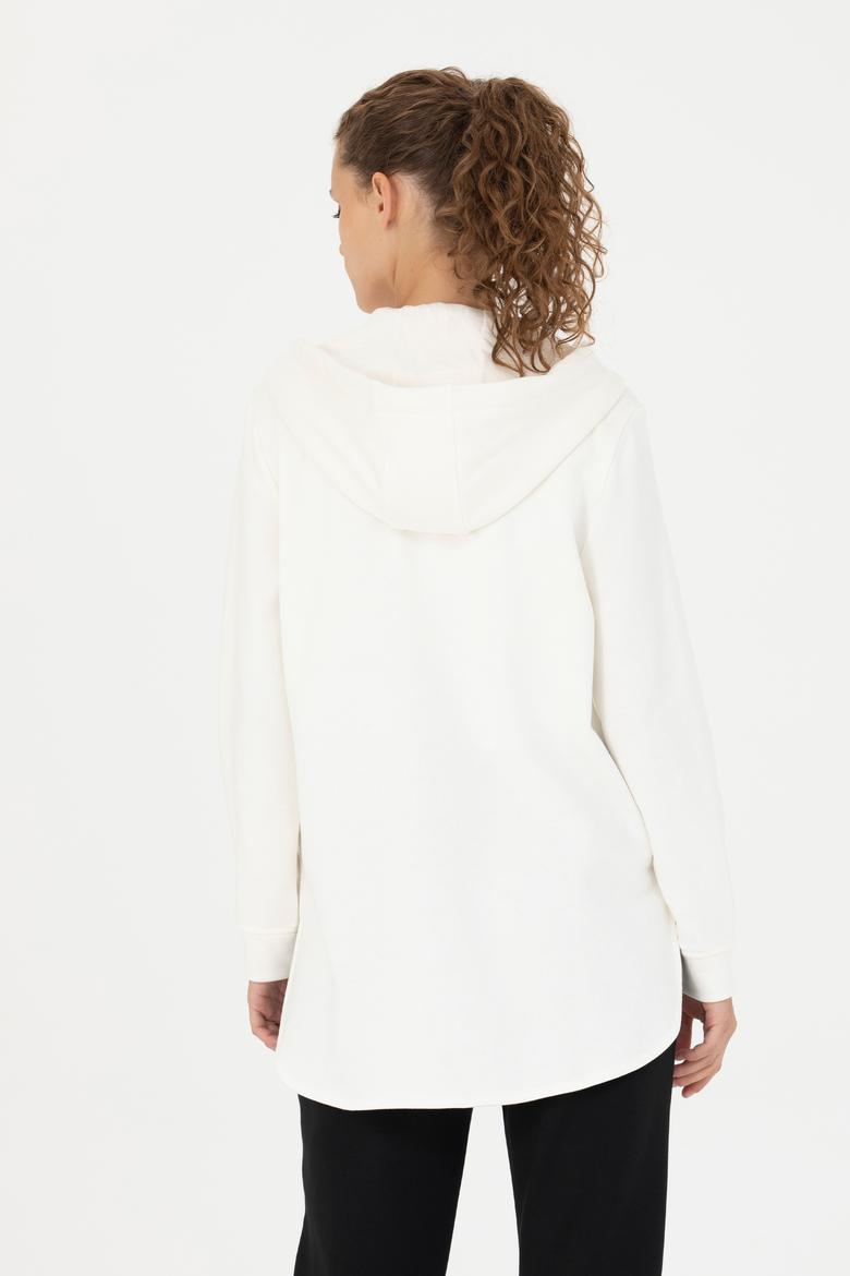 Kadın Ekru Kapüşonlu Sweatshirt - 50273789047