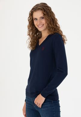 Kadın Lacivert V Yaka  Basic Kazak - 50276570004