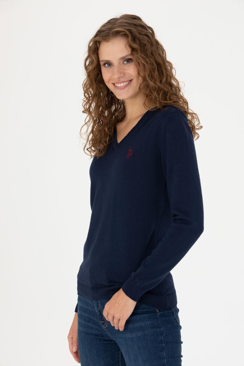 Kadın Lacivert V Yaka  Basic Kazak - 50276570004