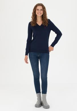 Kadın Lacivert V Yaka  Basic Kazak - 50276570004