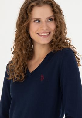 Kadın Lacivert V Yaka  Basic Kazak - 50276570004