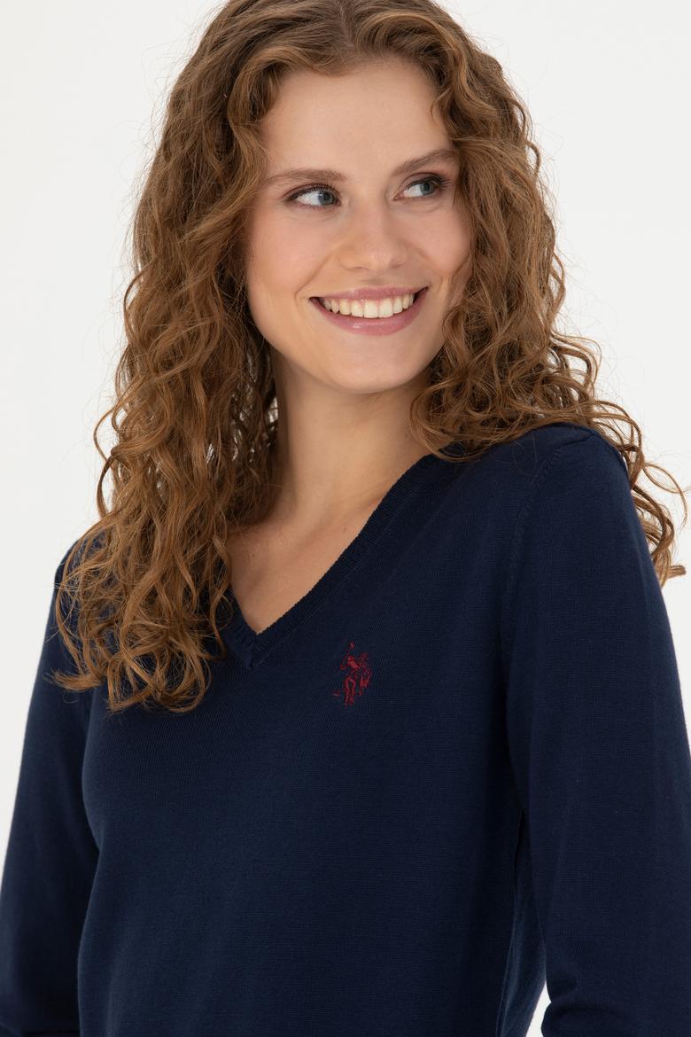 Kadın Lacivert V Yaka  Basic Kazak - 50276570004