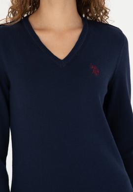 Kadın Lacivert V Yaka  Basic Kazak - 50276570004