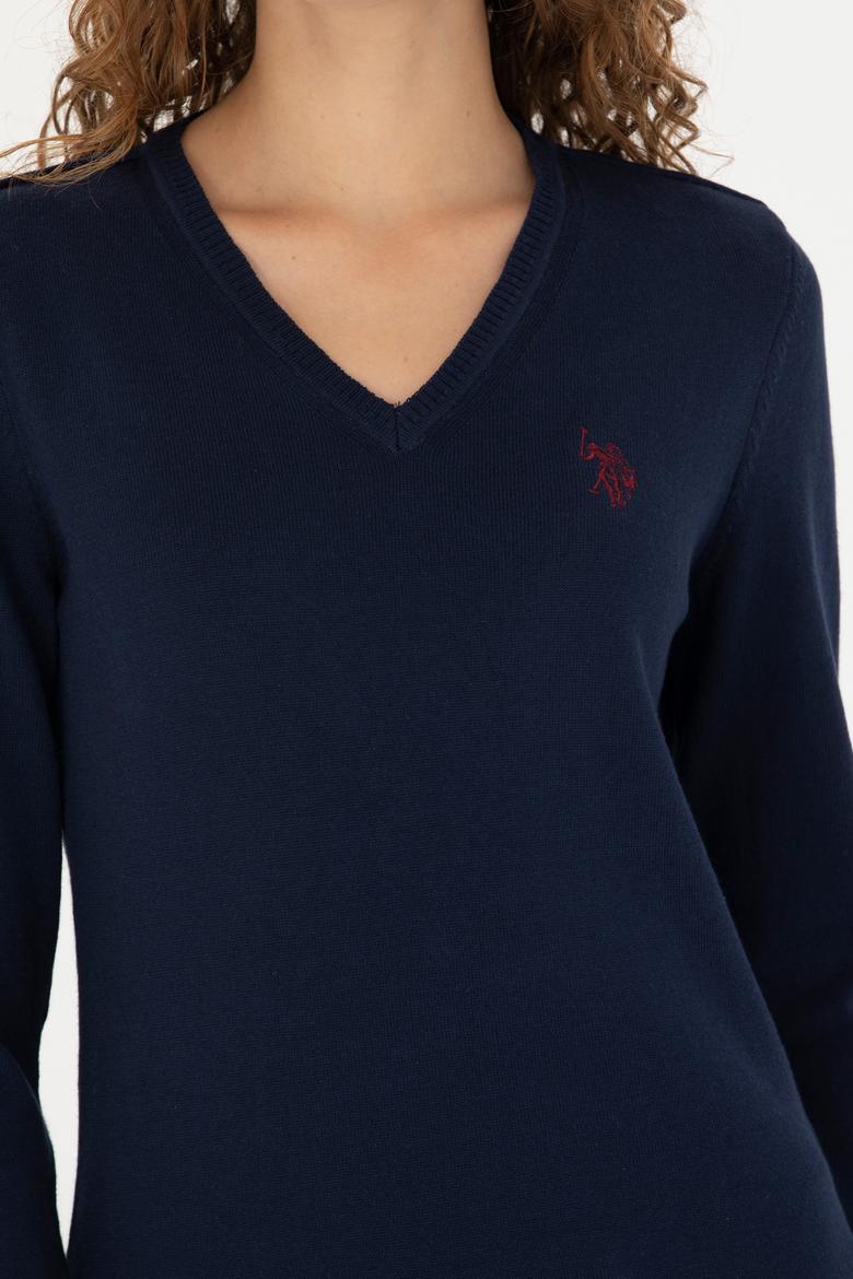Kadın Lacivert V Yaka  Basic Kazak - 50276570004
