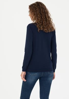 Kadın Lacivert V Yaka  Basic Kazak - 50276570004