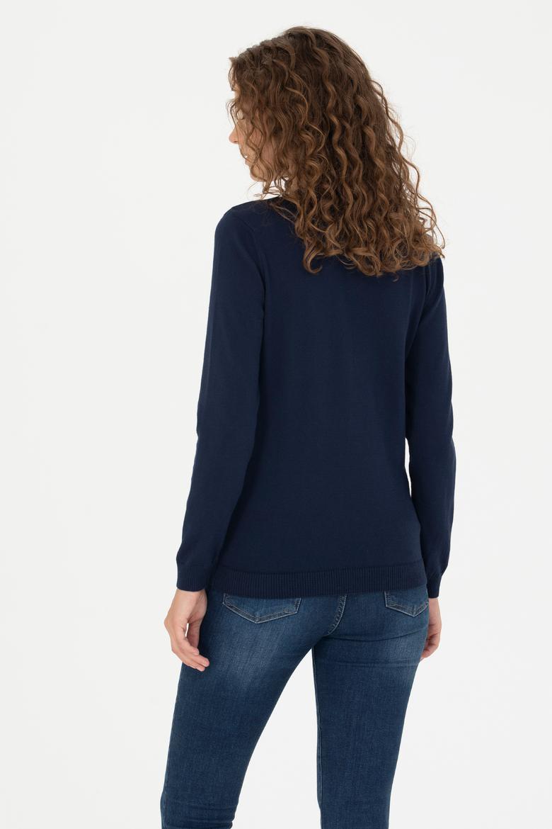 Kadın Lacivert V Yaka  Basic Kazak - 50276570004