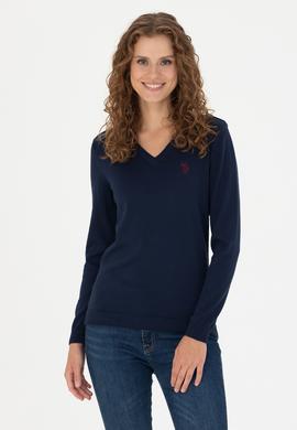 Kadın Lacivert V Yaka  Basic Kazak - 50276570004