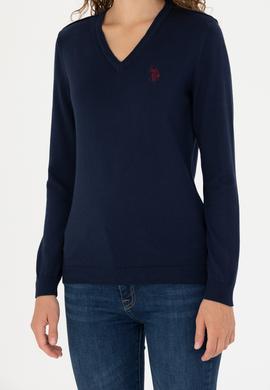 Kadın Lacivert V Yaka  Basic Kazak - 50276570004