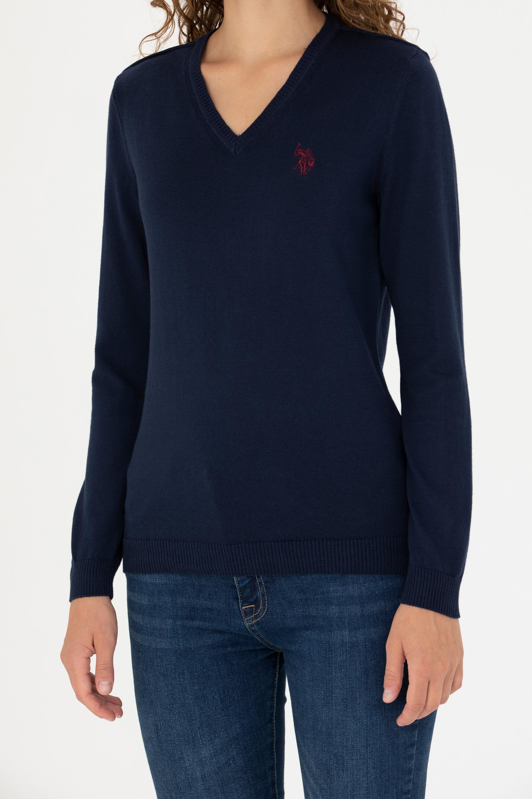 Kadın Lacivert V Yaka  Basic Kazak