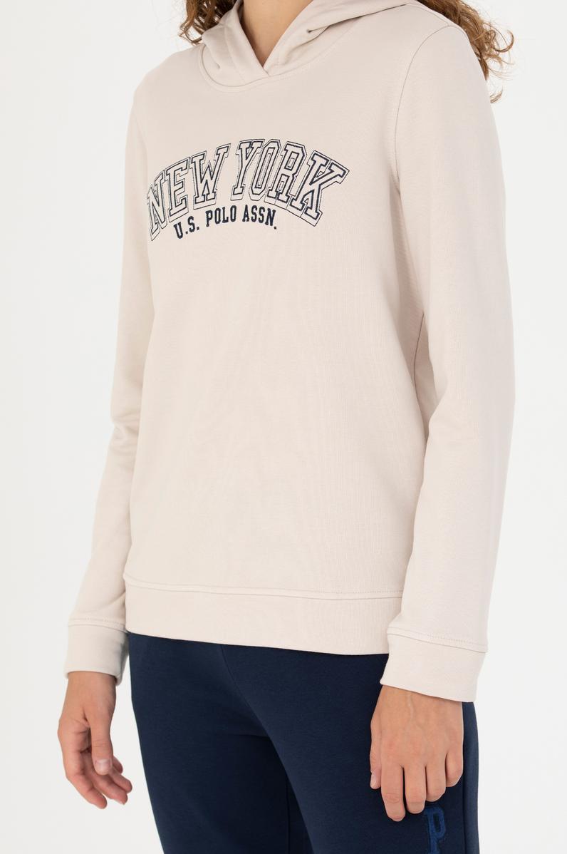 Kadın Krem Kapüşonlu Sweatshirt