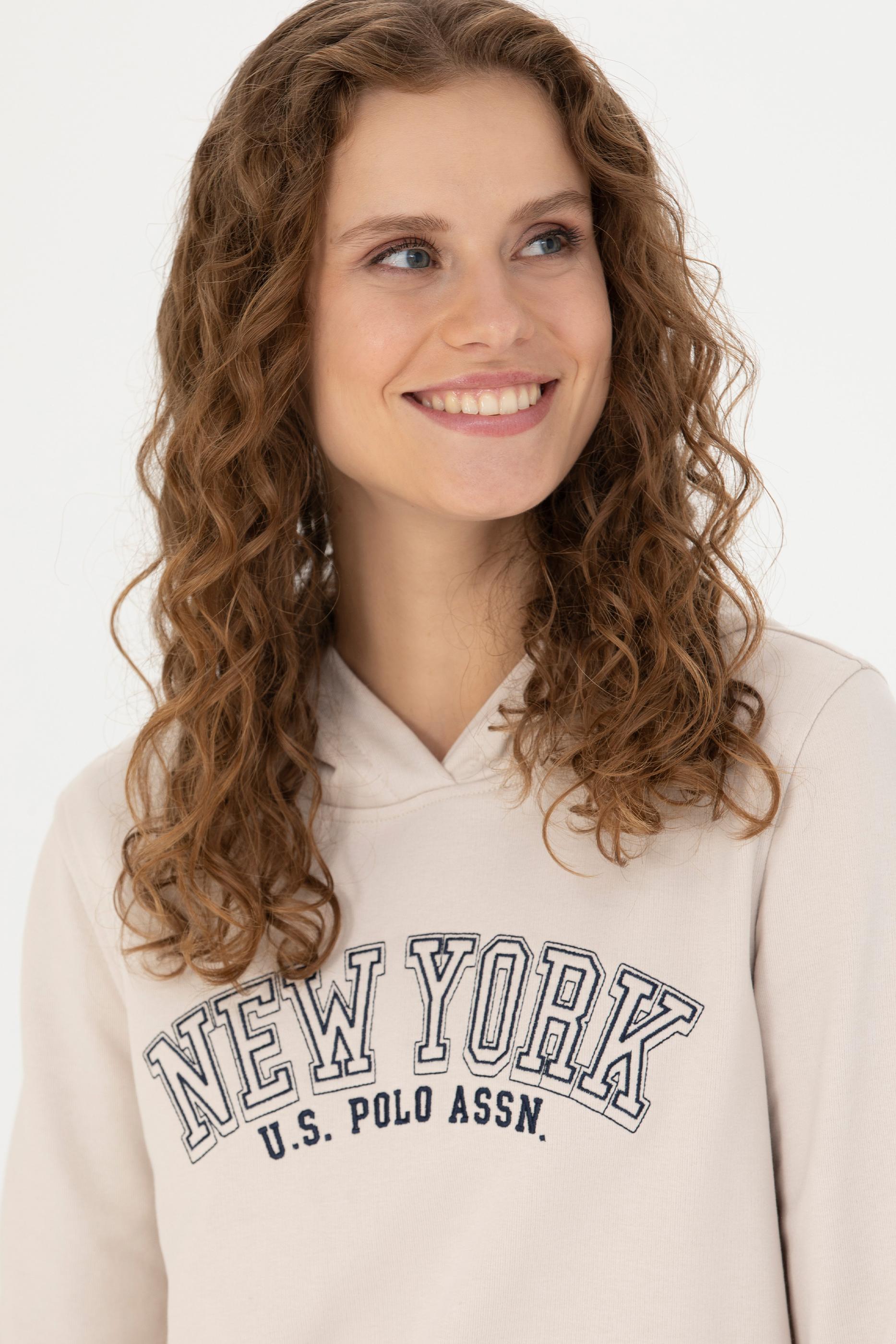 Kadın Krem Kapüşonlu Sweatshirt