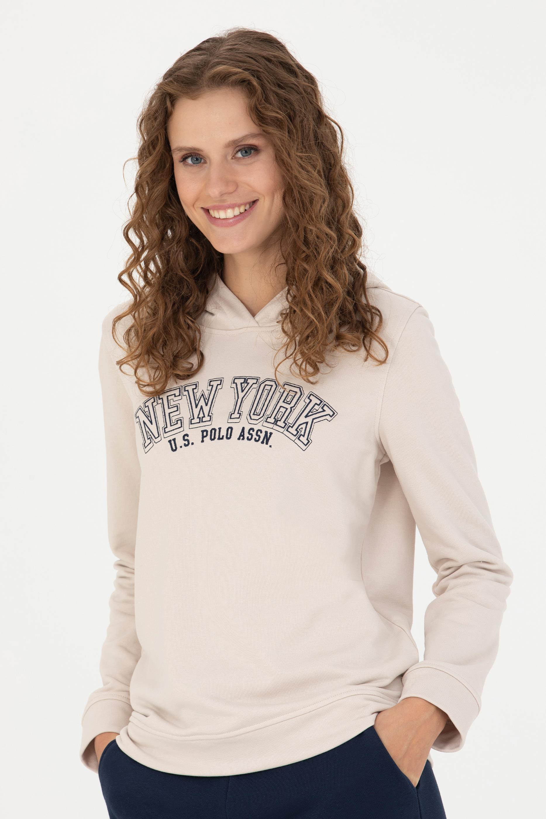 Kadın Krem Kapüşonlu Sweatshirt