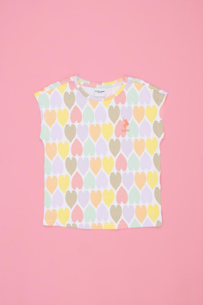 Kız Çocuk Beyaz Bisiklet Yaka Tişört