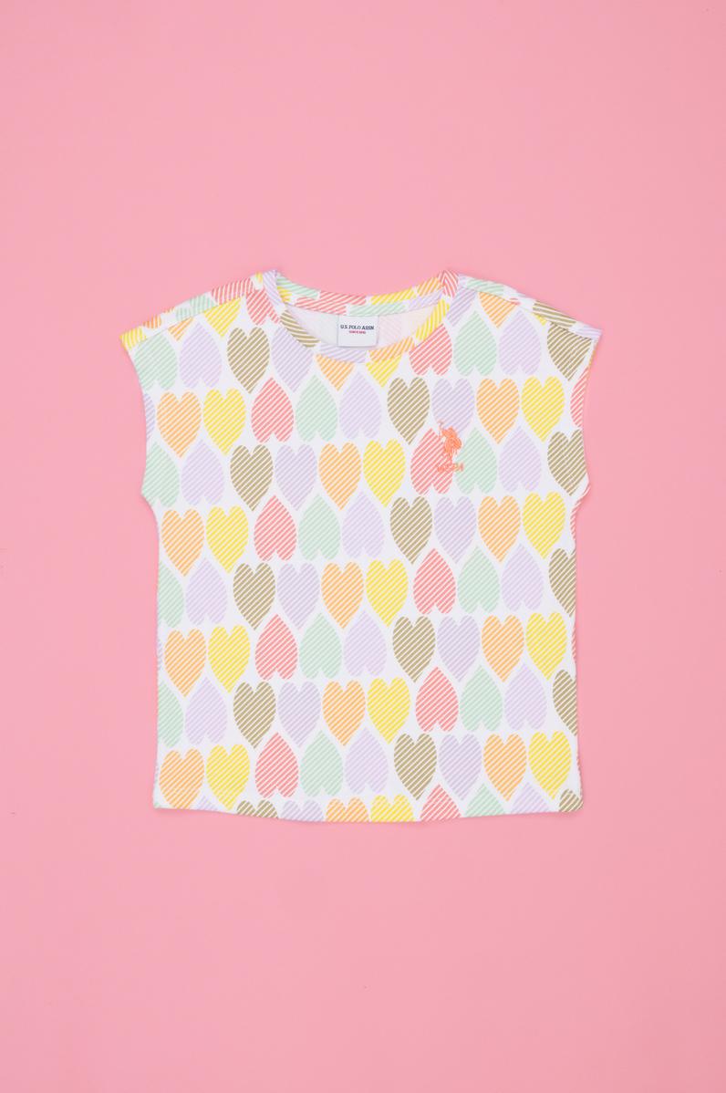 Kız Çocuk Beyaz Bisiklet Yaka Tişört