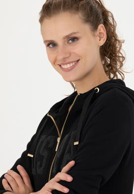 Kadın Siyah Kapüşonlu Basic Sweatshirt - 50272060004