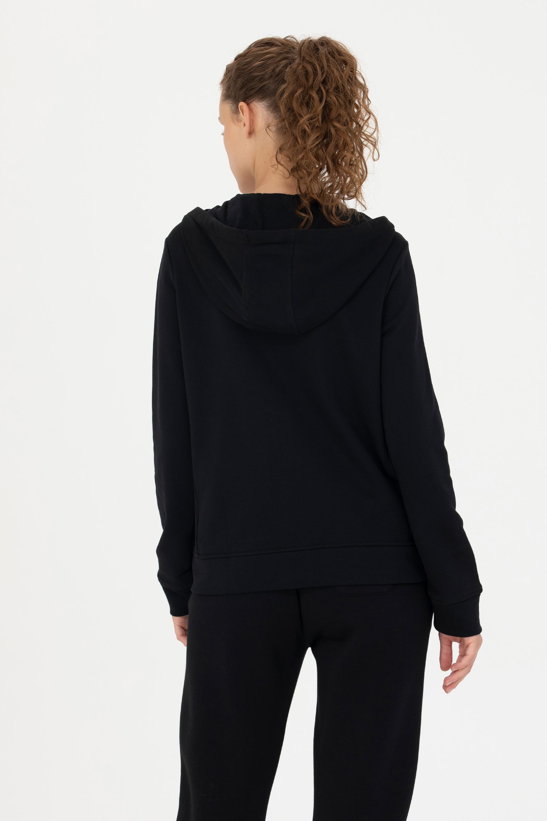 Kadın Siyah Kapüşonlu Basic Sweatshirt