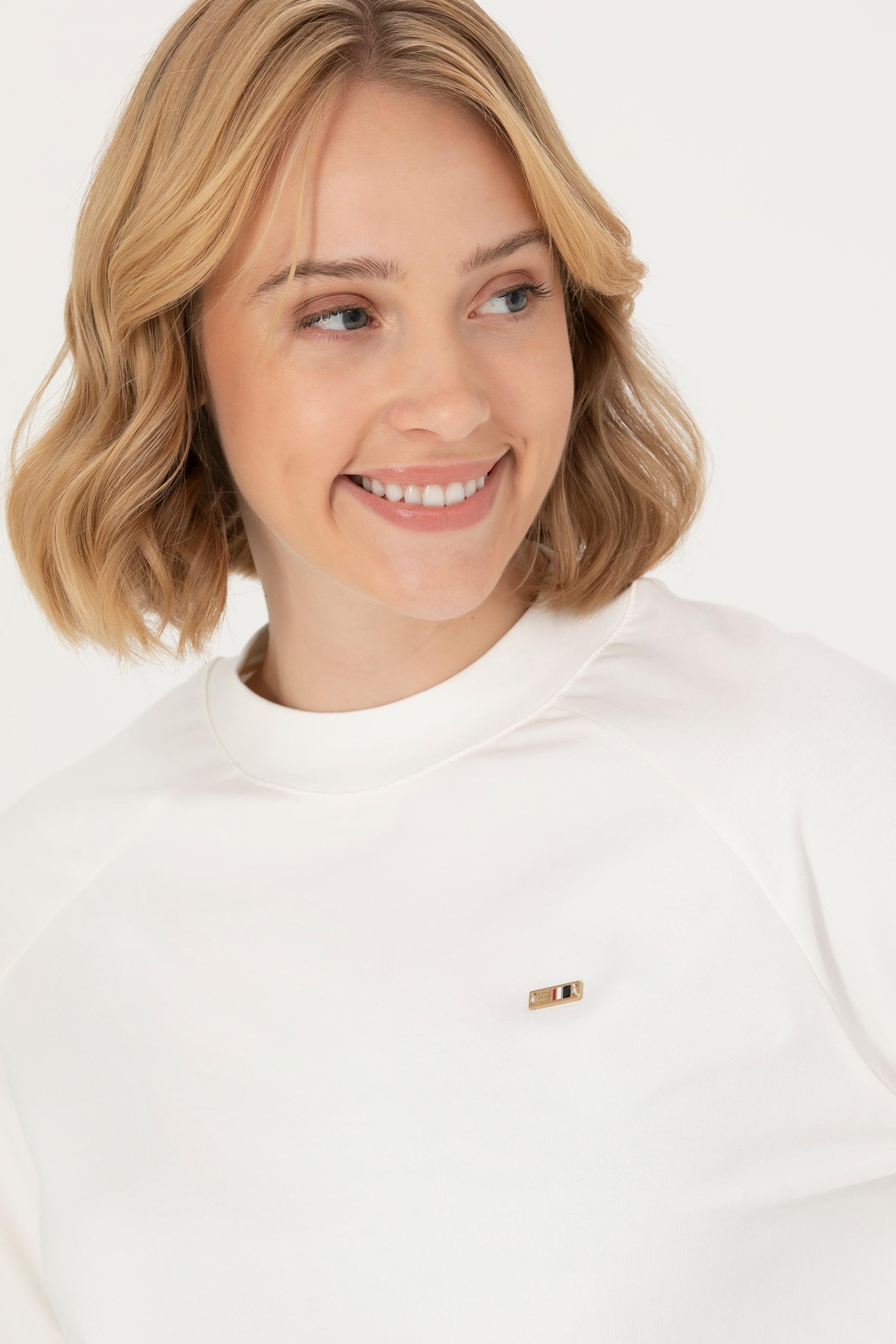 Kadın Ekru Bisiklet Yaka Sweatshirt