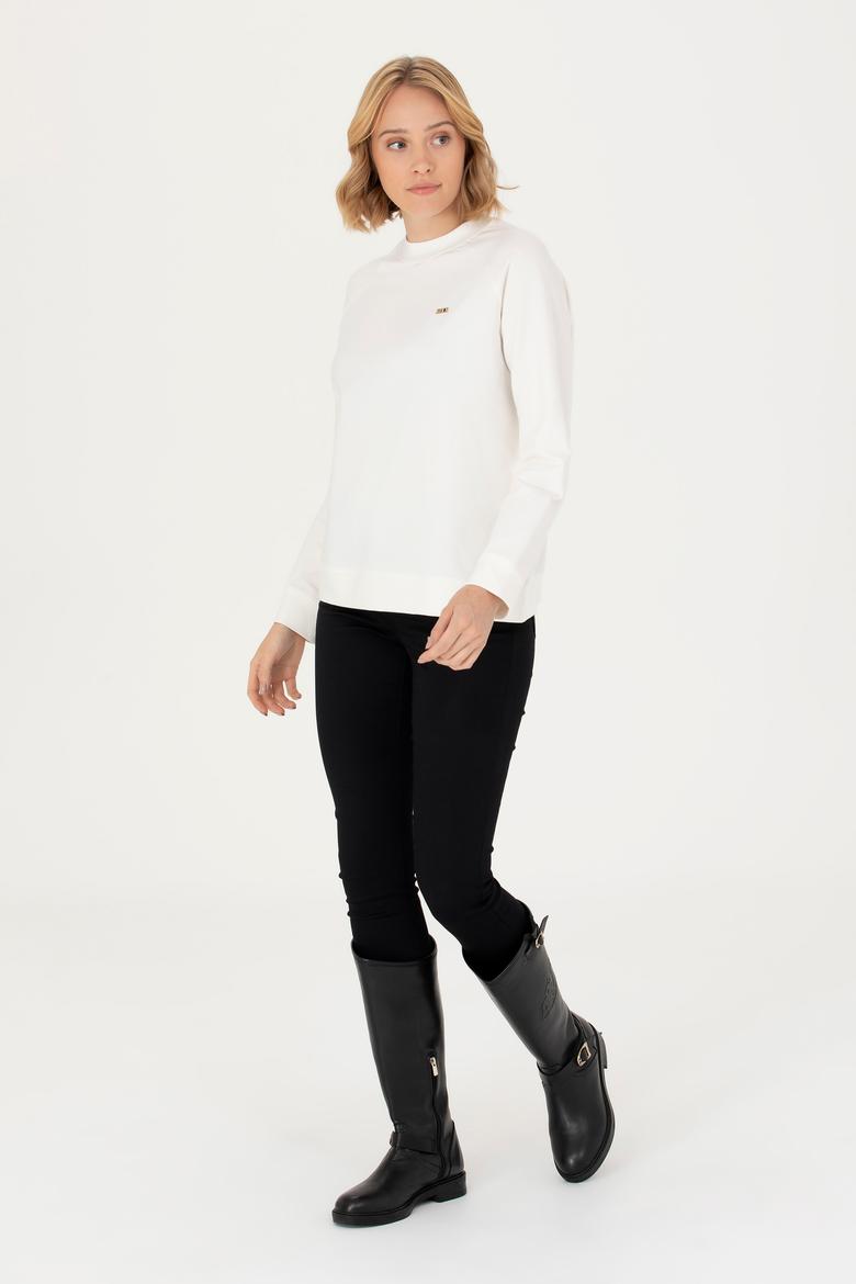 Kadın Ekru Bisiklet Yaka Sweatshirt - 50276027030