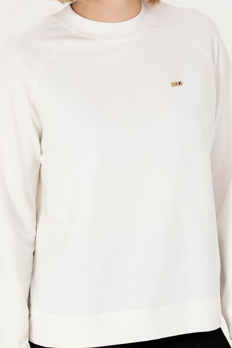 Kadın Ekru Bisiklet Yaka Sweatshirt - 50276027030