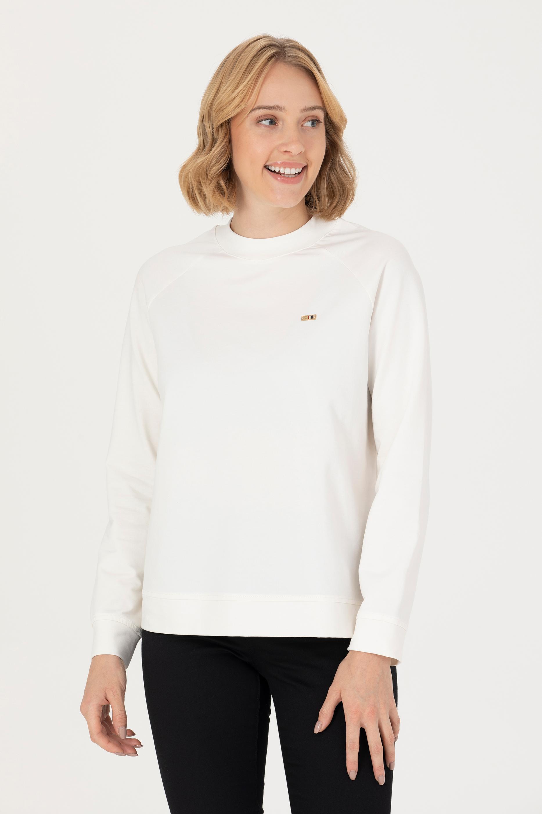 Kadın Ekru Bisiklet Yaka Sweatshirt