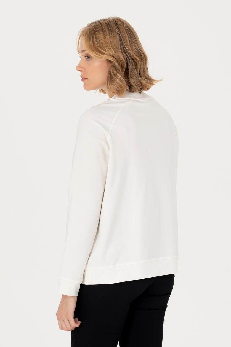 Kadın Ekru Bisiklet Yaka Sweatshirt - 50276027030