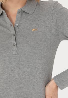 Kadın Gri Melanj Basic Polo Yaka Sweatshirt - 50276160044