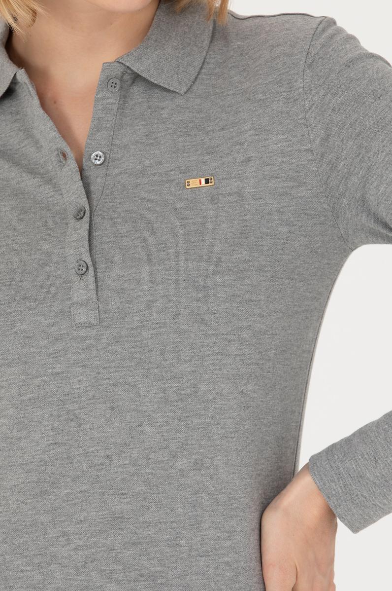Kadın Gri Melanj Basic Polo Yaka Sweatshirt