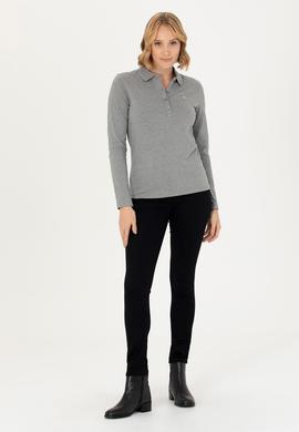 Kadın Gri Melanj Basic Polo Yaka Sweatshirt - 50276160044