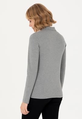 Kadın Gri Melanj Basic Polo Yaka Sweatshirt - 50276160044