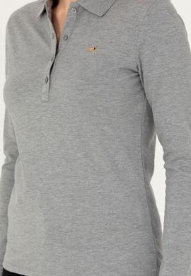 Kadın Gri Melanj Basic Polo Yaka Sweatshirt - 50276160044
