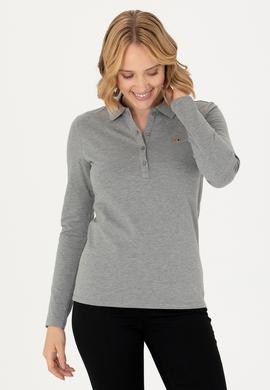 Kadın Gri Melanj Basic Polo Yaka Sweatshirt - 50276160044