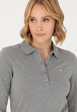 Kadın Gri Melanj Basic Polo Yaka Sweatshirt - 50276160044
