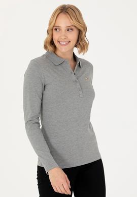 Kadın Gri Melanj Basic Polo Yaka Sweatshirt - 50276160044
