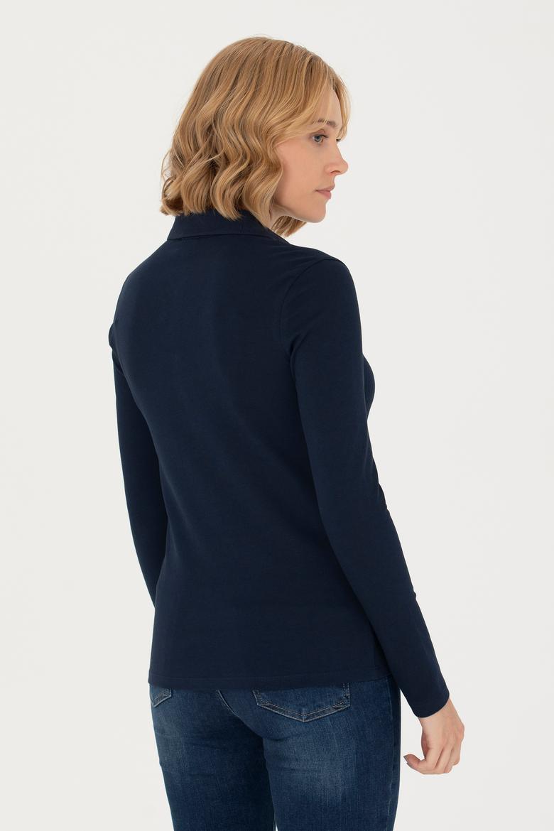 Kadın Lacivert Basic Polo Yaka Sweatshirt - 50276160016