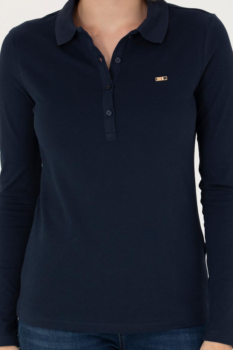 Kadın Lacivert Basic Polo Yaka Sweatshirt - 50276160016