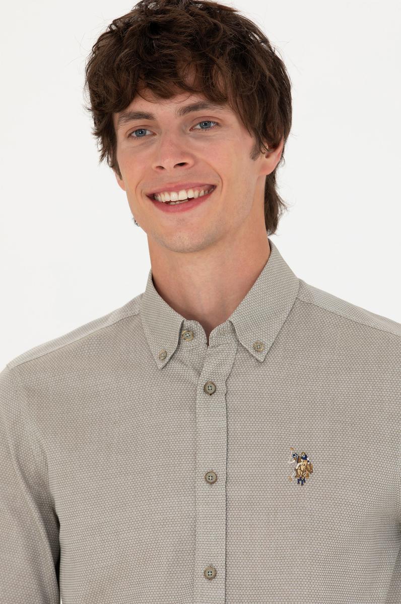 Erkek Haki Uzun Kollu Basic Gömlek