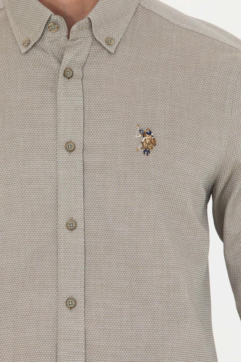 Erkek Haki Uzun Kollu Basic Gömlek