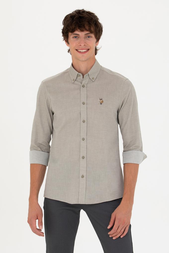 Erkek Haki Uzun Kollu Basic Gömlek