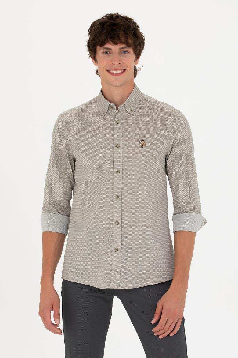 Erkek Haki Uzun Kollu Basic Gömlek