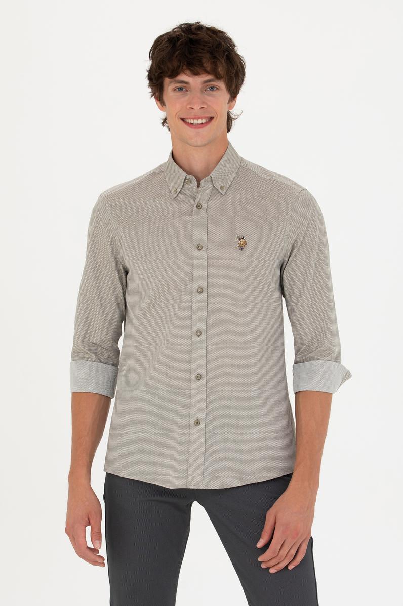 Erkek Haki Uzun Kollu Basic Gömlek