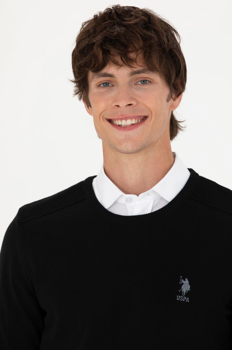 Erkek Siyah Bisiklet Yaka Kazak