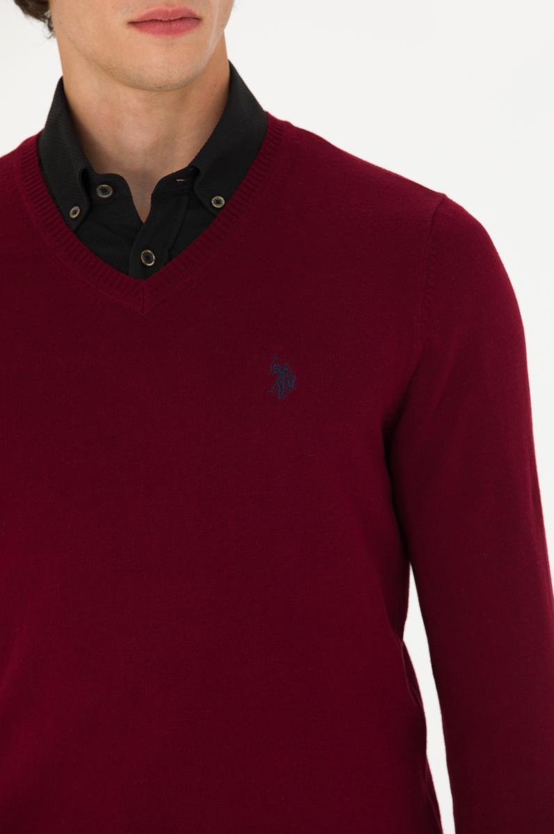 Erkek Bordo V Yaka Kazak