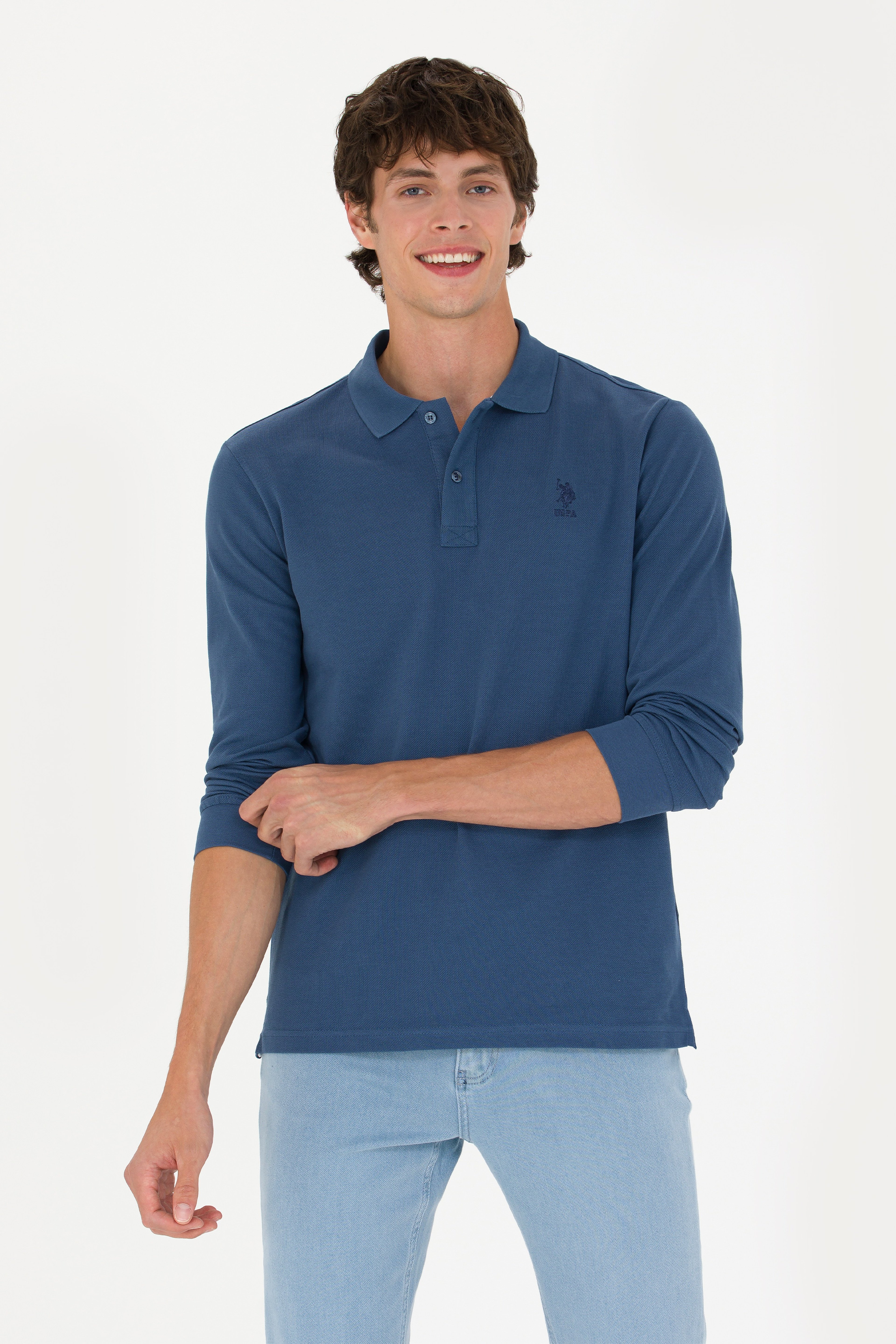 Erkek İndigo Basic Sweatshirt - Image 1