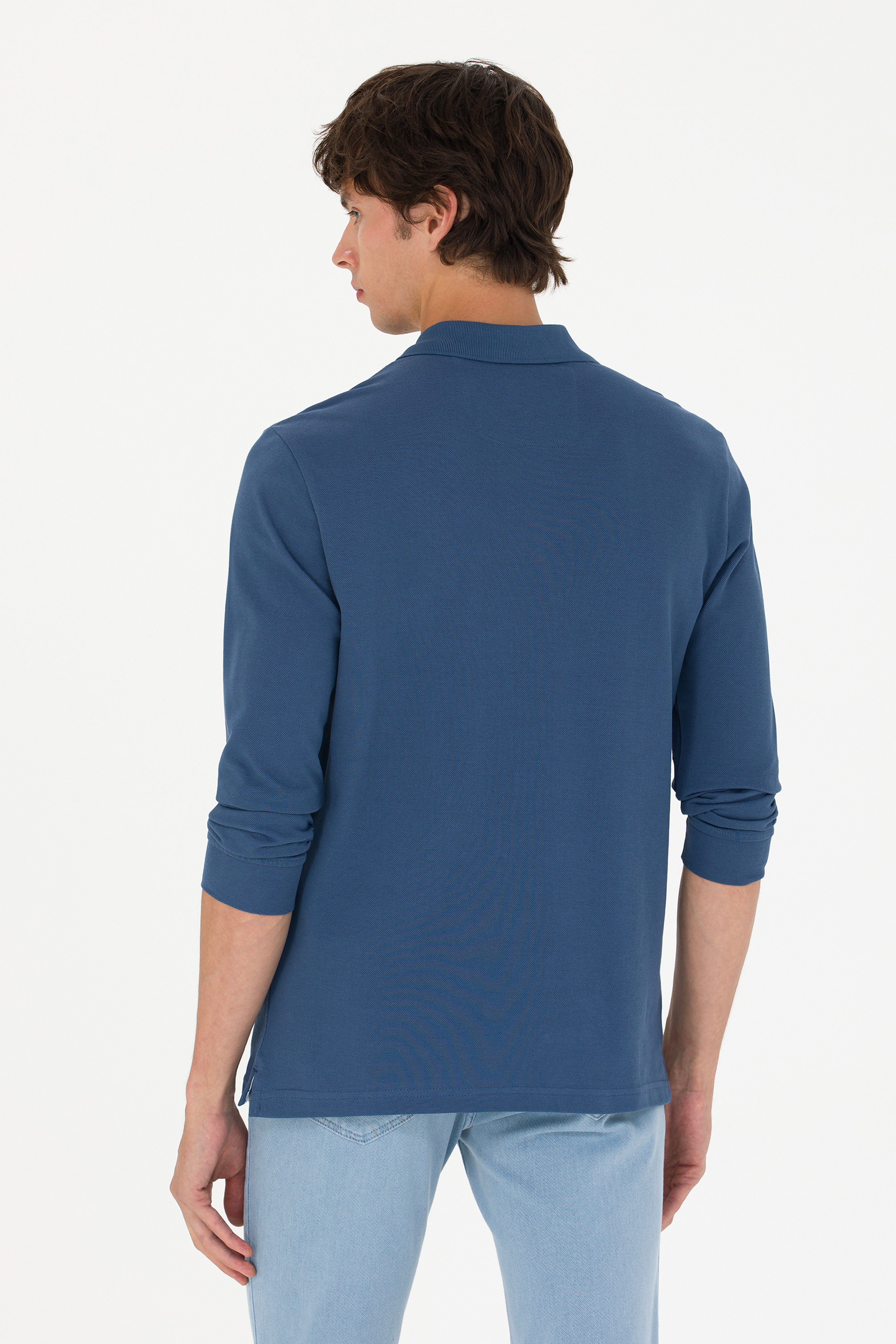 Erkek İndigo Basic Sweatshirt - Image 5